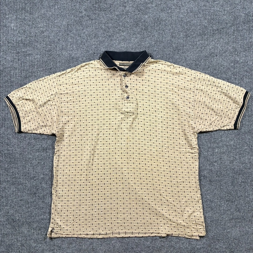 International Waters Mens Polo Shirt XL Beige Cotton Patterned Short Sleeve